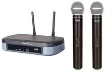 Microfone Duplo Profissional Quanta QTMWU104 Wireless Uhf