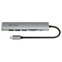 Hub USB-C FTX CT-HBP2-AG7 7 Portas / HDMI / USB 3.0 / 2 USB 2.0 / SD / TF / USB-C Femea - Cinza