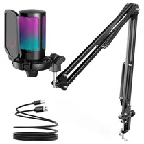 Microfone Fifine Ampligame A6T - USB - Condensador Cardióide - RGB - Preto