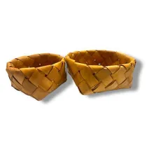 Set Organizadora Artesanal de Madera Tejida Redondo 2 Piezas