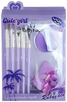 Kit Pincel + Esponja Difuminador Ruby Face Cute Girl - Y33418 (7 Peças)