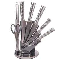 Jogo de Facas Bass para Cozinha Inox 7 Peças + Suporte Giratorio Cor Listras Pretas