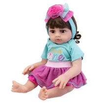 Boneca Baby Reborn V-43 - 48CM - Silicone - Body Verde / Saia Rosa