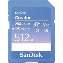 Memória SD Sandisk Creator 280-150 MB/s Uhs-II U3 V60 6K 512 GB (SDSDXEP-512G-Gncis)