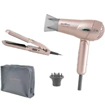 Kit Secador e Plancha Britânia Travel 1200W Bivolt Rosa Dourado