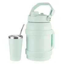 Kit Garrafa Térmica Vacuum Insulated Bottle IH4246 - 1500ML - com Bomba e Cuia - Azul Claro