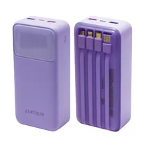 Carregador Portatil Powerbank Luo LU-6077 / 30800MAH / 2X USB-A / 1X USB-C / Cabo Embutido Micro-USB / USB-C / Lightning / USB-A - Roxo
