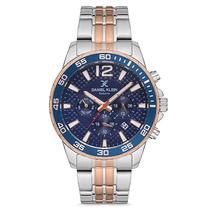 Relogio Analogico Masculino Daniel Klein DK.1.12675-4 Exclusive Gents / Pulseira de Aco Inoxidavel - Prata/Azul/Dourado